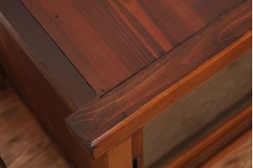 アンティーク家具　アンティーク　古い木のモールガラスローボード(リビングボード)