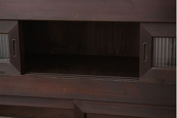 アンティーク家具　古民具・骨董　古い木のモールガラス入り四尺水屋箪笥(たんす)