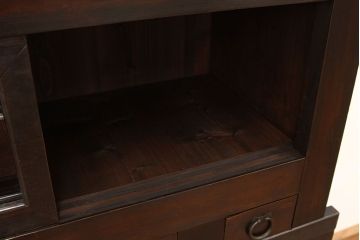アンティーク家具　古民具・骨董　古い木のモールガラス入り四尺水屋箪笥(たんす)