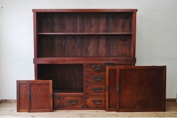 アンティーク家具　極上!古い欅材の重厚な二段重ね収納箪笥
