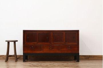 アンティーク家具　アンティーク　前欅アイアンスタンド付きローボード(鉄脚・箪笥・リビングボード)
