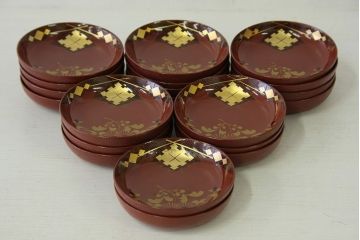 アンティーク　大正期!大内塗・古い蒔絵の木製　銘々皿小皿20枚(漆器)