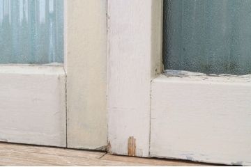 アンティーク　シャビーなペイントのレトロな銀モールガラス引き戸2枚セット(3)
