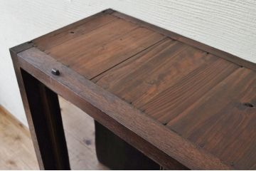 アンティーク家具　◇全面栗材の美しい薄型二段重ね収納棚(ガラスケース)