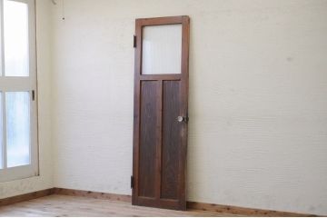 古い木の使い込まれたガラスドアノブ銀モールガラス扉5
