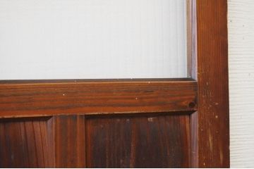 古い木の使い込まれたガラスドアノブ銀モールガラス扉5