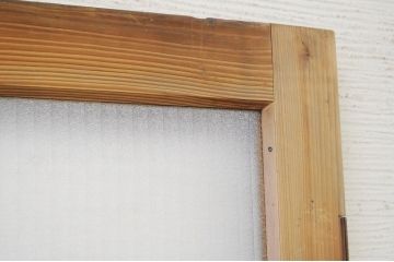 古い木の使い込まれたガラスドアノブ銀モールガラス扉5