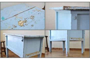アンティーク家具　★古い酒屋のペンキの剥げた収納付き作業台