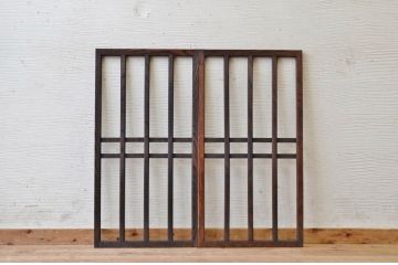 古民具　総欅!小振りな格子戸2枚セット