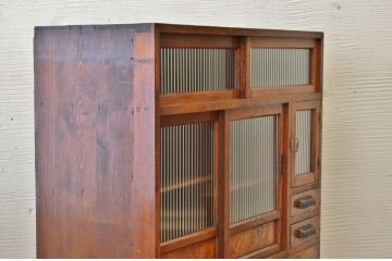アンティーク家具　前面欅!モールガラスアンティーク収納棚(食器棚)