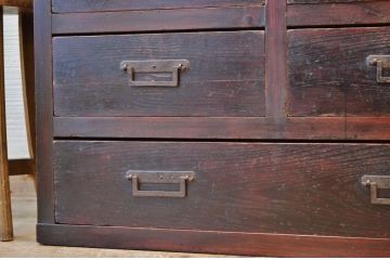アンティーク家具　古民具　骨董　明治時代味のある九杯引き出し時代箪笥