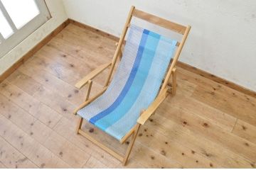 アンティーク家具　古い木味の折り畳み式アンティークデッキチェア