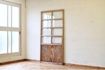 和製アンティーク　古い木味の小窓付き引き戸