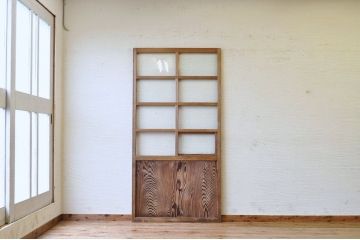 和製アンティーク　古い木味の小窓付き引き戸