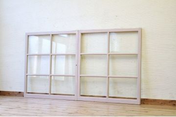 古い学校のペイント引き戸2枚セット4(窓)