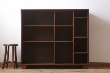 アンティーク家具　チェッカーガラス入り!古い木のアンティークガラス戸棚