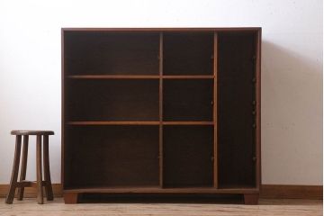 アンティーク家具　チェッカーガラス入り!古い木のアンティークガラス戸棚