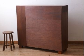 アンティーク家具　チェッカーガラス入り!古い木のアンティークガラス戸棚