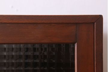 アンティーク家具　チェッカーガラス入り!古い木のアンティークガラス戸棚