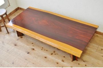 中古　カリン材一枚板座卓(花梨材)