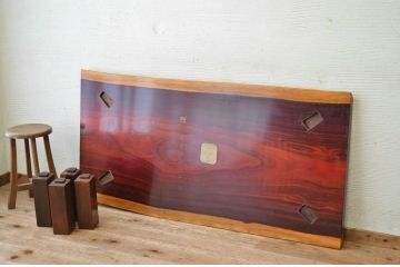 中古　カリン材一枚板座卓(花梨材)