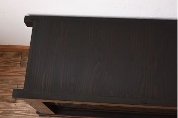 アンティーク家具　六尺　古民具・骨董　横桟ガラス引き戸の水屋箪笥ローボード(食器棚、収納棚、テレビ台、キャビネット)