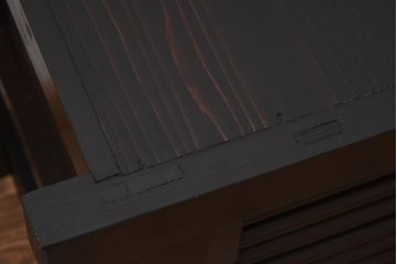 アンティーク家具　六尺　古民具・骨董　横桟ガラス引き戸の水屋箪笥ローボード(食器棚、収納棚、テレビ台、キャビネット)