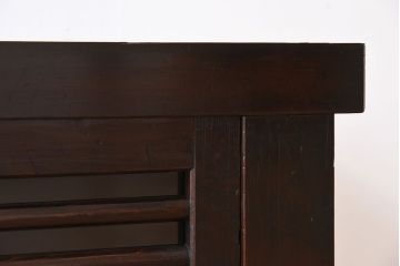 アンティーク家具　六尺　古民具・骨董　横桟ガラス引き戸の水屋箪笥ローボード(食器棚、収納棚、テレビ台、キャビネット)