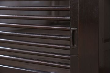 アンティーク家具　六尺　古民具・骨董　横桟ガラス引き戸の水屋箪笥ローボード(食器棚、収納棚、テレビ台、キャビネット)