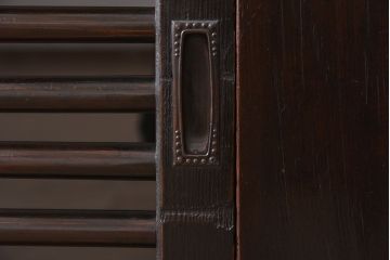 アンティーク家具　六尺　古民具・骨董　横桟ガラス引き戸の水屋箪笥ローボード(食器棚、収納棚、テレビ台、キャビネット)