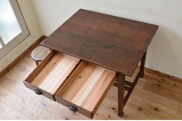 アンティーク家具　★古いナラ材の上質なアンティーク平机(テーブル)