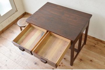 アンティーク家具　古い木のシンプルなアンティーク平机(テーブル)