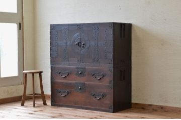 アンティーク家具　☆古民具　骨董　二段重ね観音開き時代箪笥