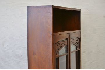アンティーク家具　タモ材の上質な色ガラス入り本箱(ブックケース)