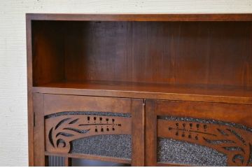 アンティーク家具　タモ材の上質な色ガラス入り本箱(ブックケース)