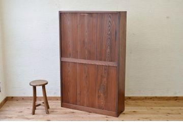 アンティーク家具　タモ材の上質な色ガラス入り本箱(ブックケース)