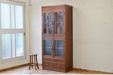 アンティーク家具　☆素敵なデザイン!二段重ねアンティーク収納棚(食器棚)