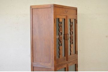 アンティーク家具　☆素敵なデザイン!二段重ねアンティーク収納棚(食器棚)