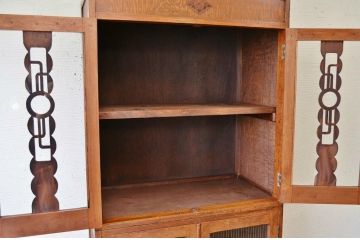 アンティーク家具　☆素敵なデザイン!二段重ねアンティーク収納棚(食器棚)