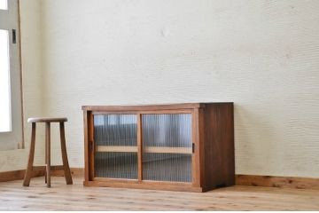 アンティーク家具　前面欅!モールガラスアンティーク収納棚
