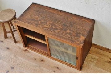 アンティーク家具　前面欅!モールガラスアンティーク収納棚
