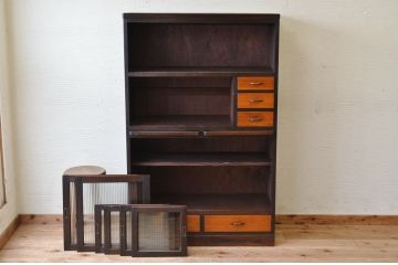 アンティーク家具　作業台付きモールガラスアンティーク食器棚