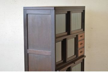 アンティーク家具　作業台付きモールガラスアンティーク食器棚