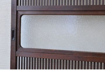 ★古民具　骨董　腰板欅材ダイヤガラス格子戸1枚