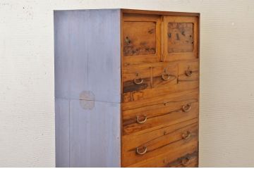 アンティーク家具　◇古民具　骨董　三段重ね前黒柿時代箪笥