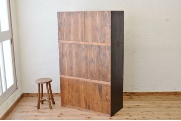 アンティーク家具　◇古民具　骨董　三段重ね前黒柿時代箪笥