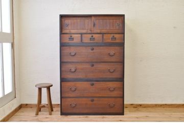 アンティーク家具　☆モダンな二段重ね時代箪笥