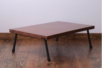 アンティーク家具　古い欅材　漆の綺麗な小さな鉄脚テーブル