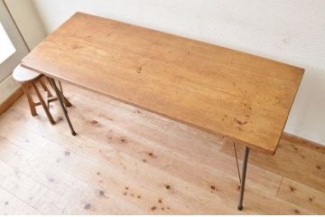アンティーク家具　☆古い木の鉄脚アンティークテーブル(作業台、机)10