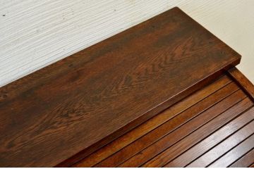 アンティーク家具　古いナラ材のアンティークロールトップデスク(蛇腹、机、在宅ワーク、在宅用)